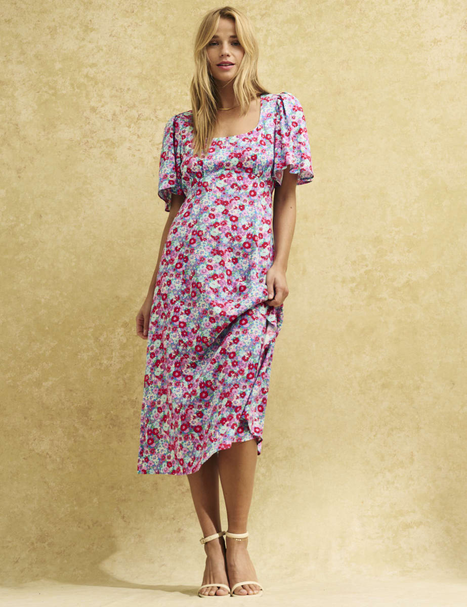 Blue and Pink Floral Dee Dee Midi Dress