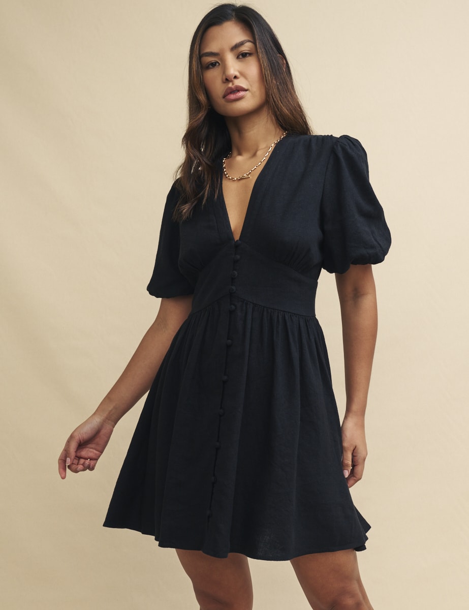 Black Linen-blend Starlight Mini Dress