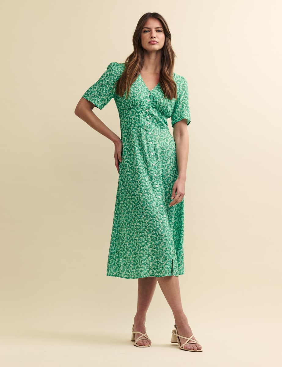 Green Floral Alexa Midi Dress