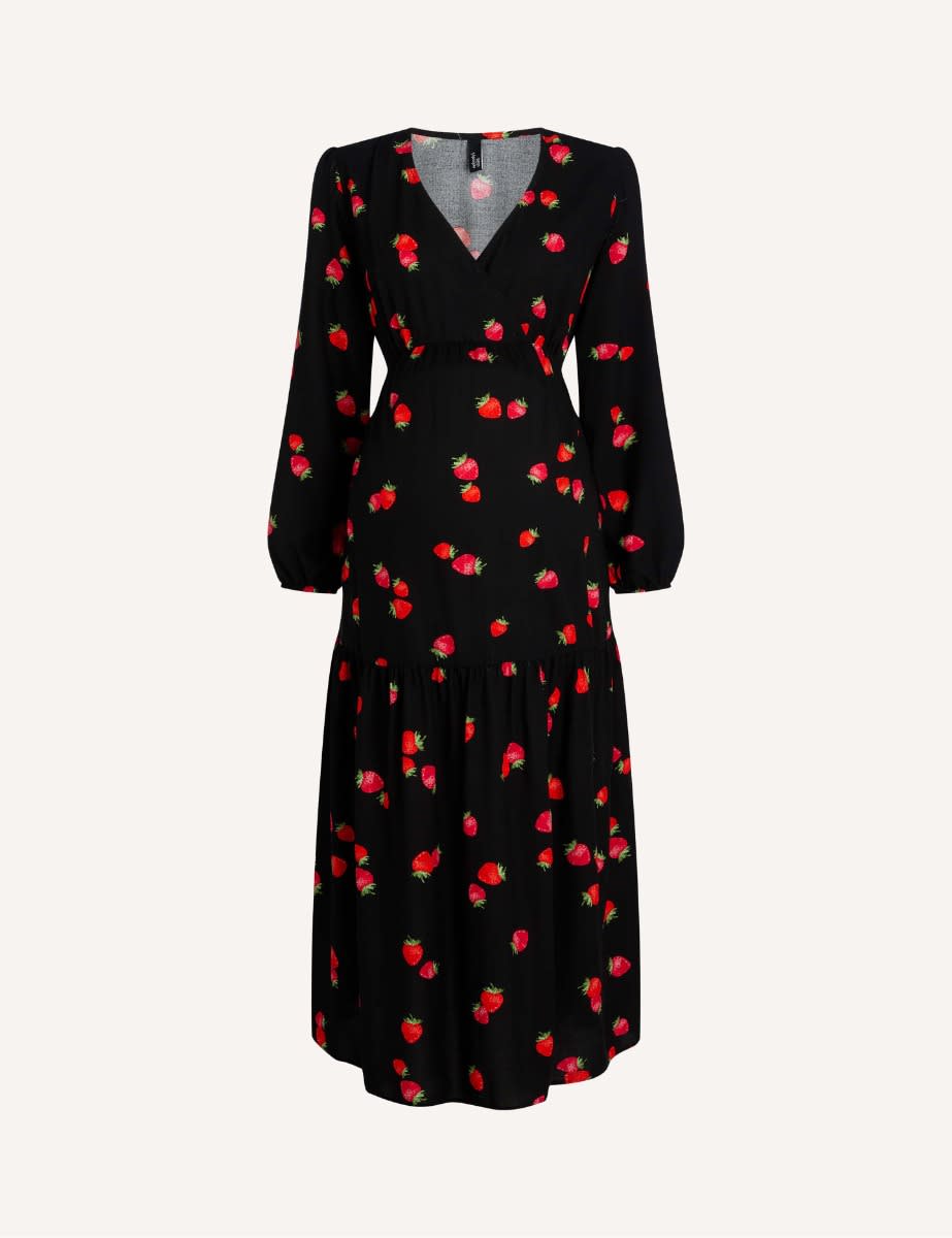Maternity Black Strawberry Florence Midi Dress