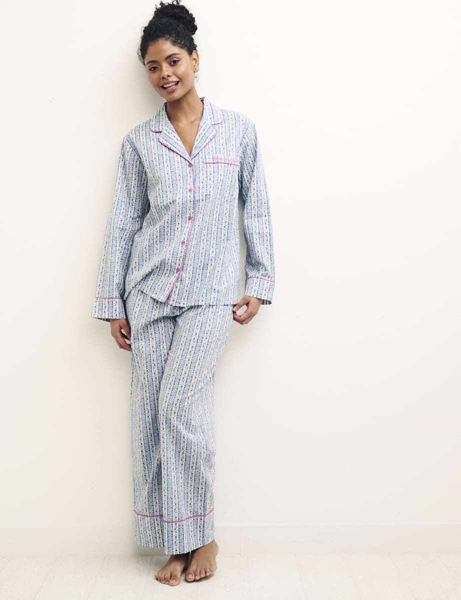 Blue Floral Long Sleeve Revere Pyjamas