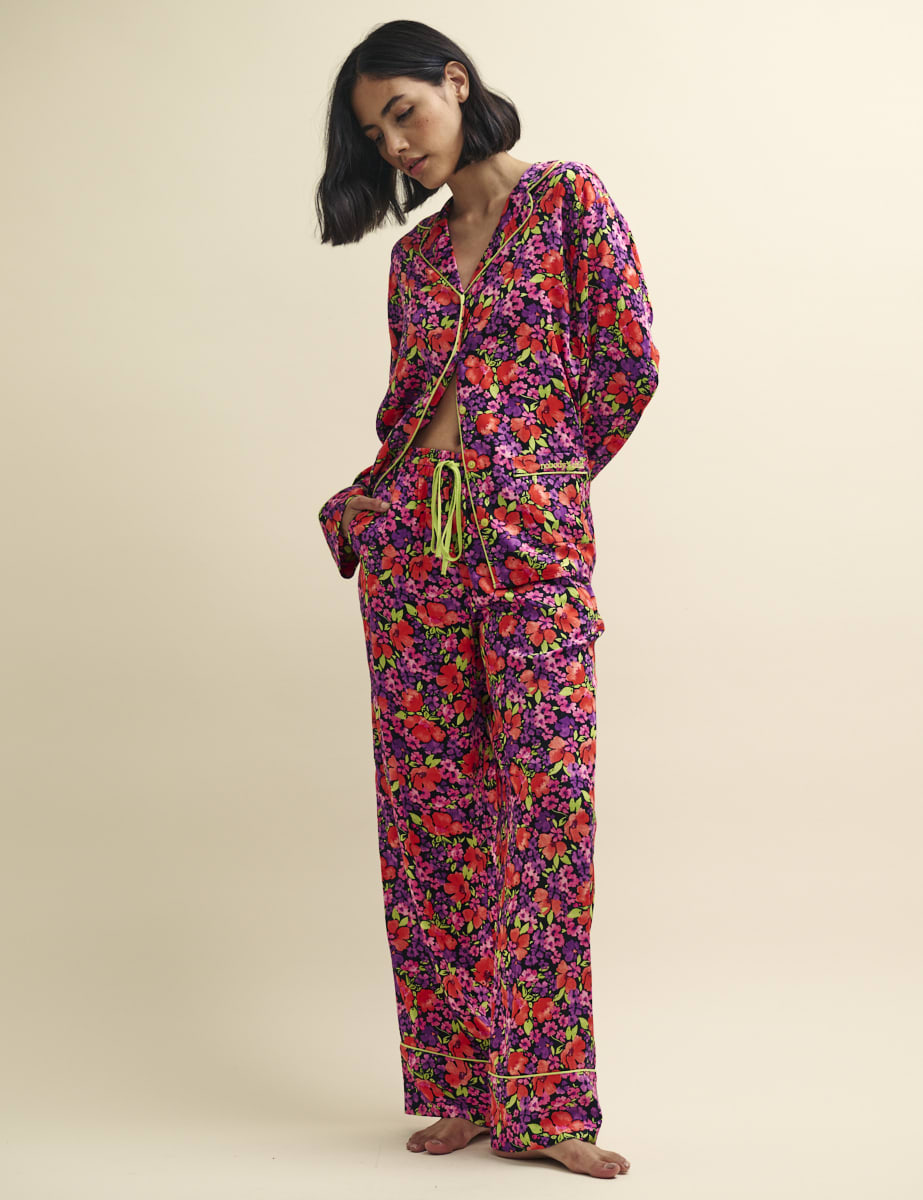 Bright Floral Collared Pyjama Trouser Set | Nobody's Child