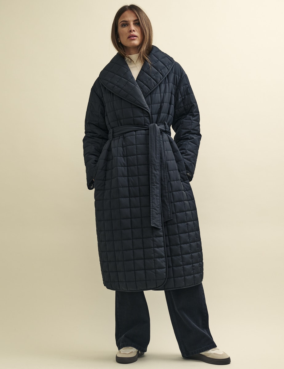 Black Quilted Wrap Coat