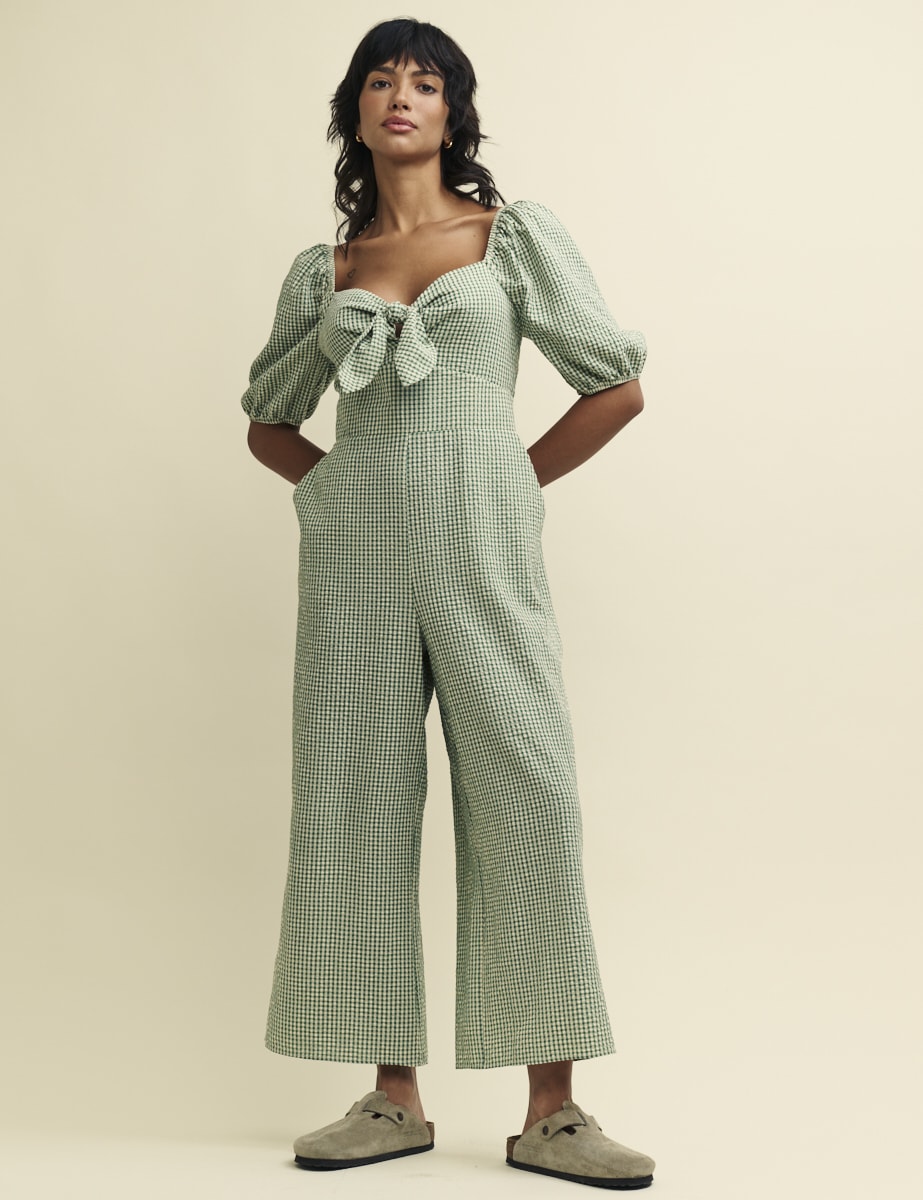 Sage Green Gingham Check Simone Jumpsuit