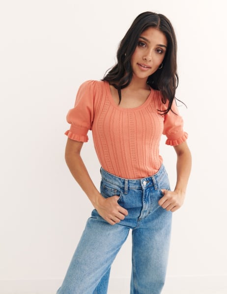Scoop Neck Stitched Knit Top