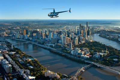 Helicopter flight over Brisbane