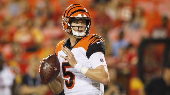 Bengals quarterback Ryan Finley threw for two touchdowns and two interceptions in three starts in 2019.