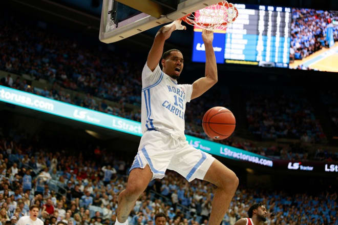 North Carolina's junior big man, Garrison Brooks had a dominant performance to help his team rally from behind to get a narrow victory over NC State.  (Photo: Jenna Miller/Tar Heel Illustrated.)