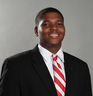 Redshirt freshman offensive tackle No.57 Zovon Lindsay.