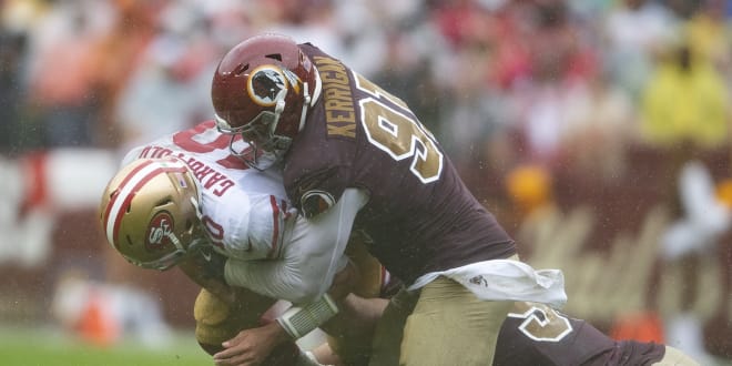 Former Purdue defensive end Ryan Kerrigan sacks Jimmy Garoppolo 