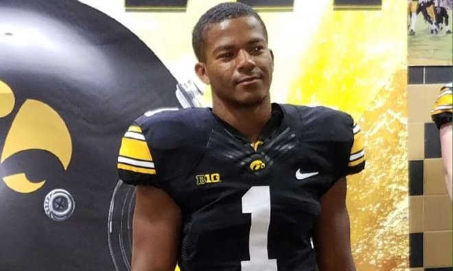 Ivory Kelly-Martin got to try on a jersey at the Hawkeye Tailgater.