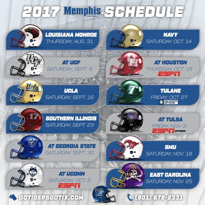 TigerSportsReport.com - Memphis Football 2017 Schedule