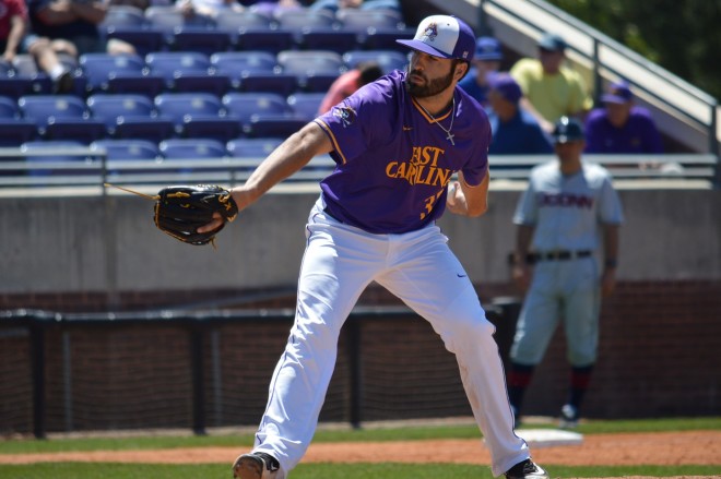 Jacob Wolfe and East Carolina top Connecticut 3-2 on Sunday to complete the three game sweep