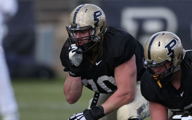 Jordan Roos is the fourth offensive linemen selected in a row, even though the senior is probably one of the Boilermakers' top three on the line. 
