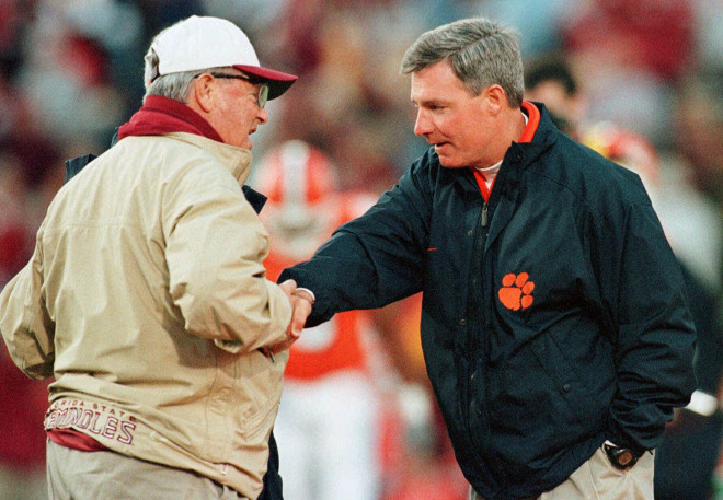 Bowden is shown here with his father, Bobby, on October 23, 1999, moments before Bowden Bowl I.