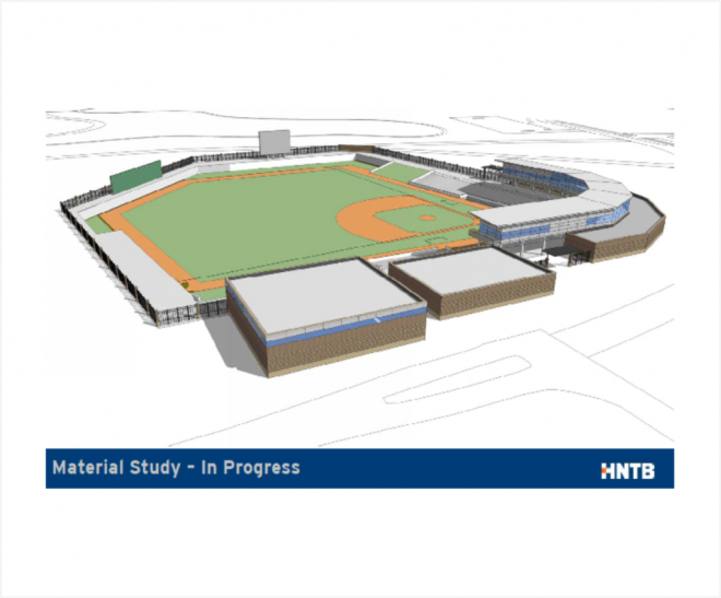 Artist rendering of UK baseball's new stadium 