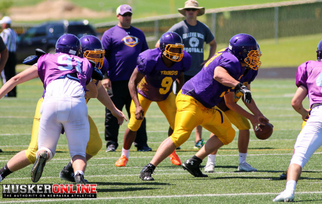 Bellevue West RB Jaylin Bradley looks in from the backfield.