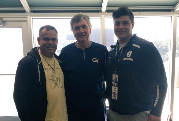 Alonso with his father and Tech head coach Paul Johnson during his visit