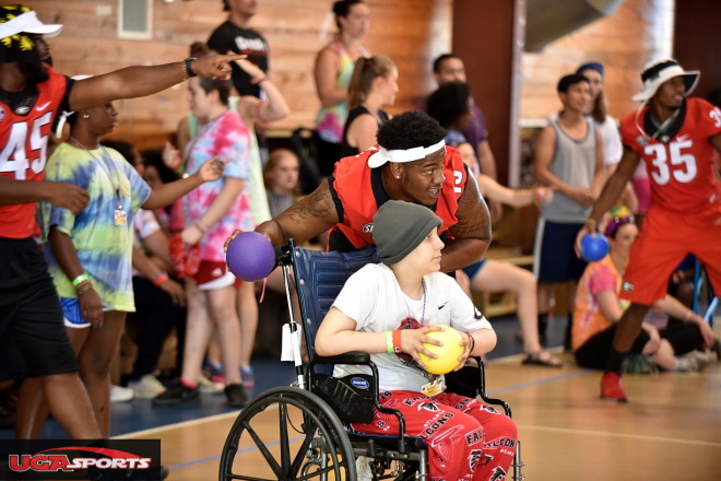 Ledbetter made sure everyone got involved in the dodgeball game. 