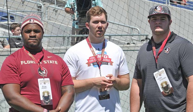 FSU OL signees Baveon Johnson (left), Josh Ball and Landon Dickerson.