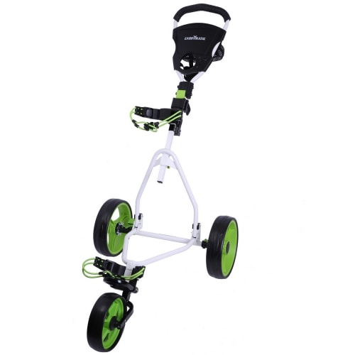 Caddymatic Junior Golf Trolley - 3 Wheel Folding Trolley for Kids- White/Green