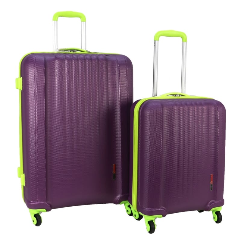 Swiss Case 4 Wheel EZ2C 2Pc Suitcase Set - Purple / Lime