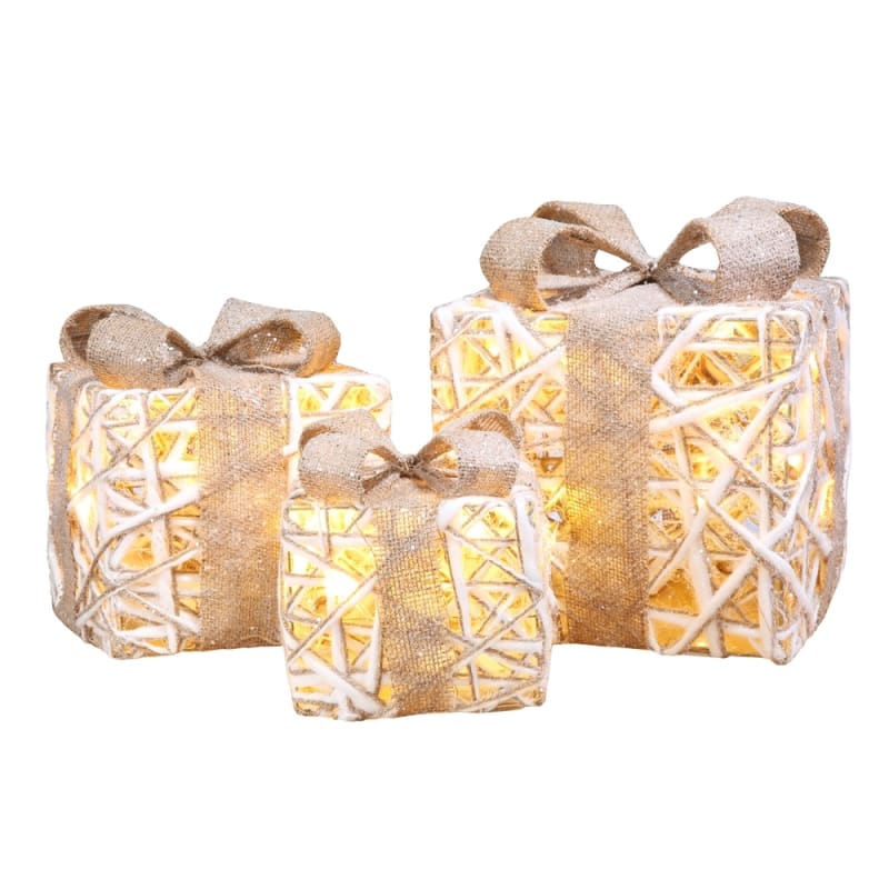 Homegear Christmas Set Of 3 Pre Lit Gift Present Boxes With 60 Led