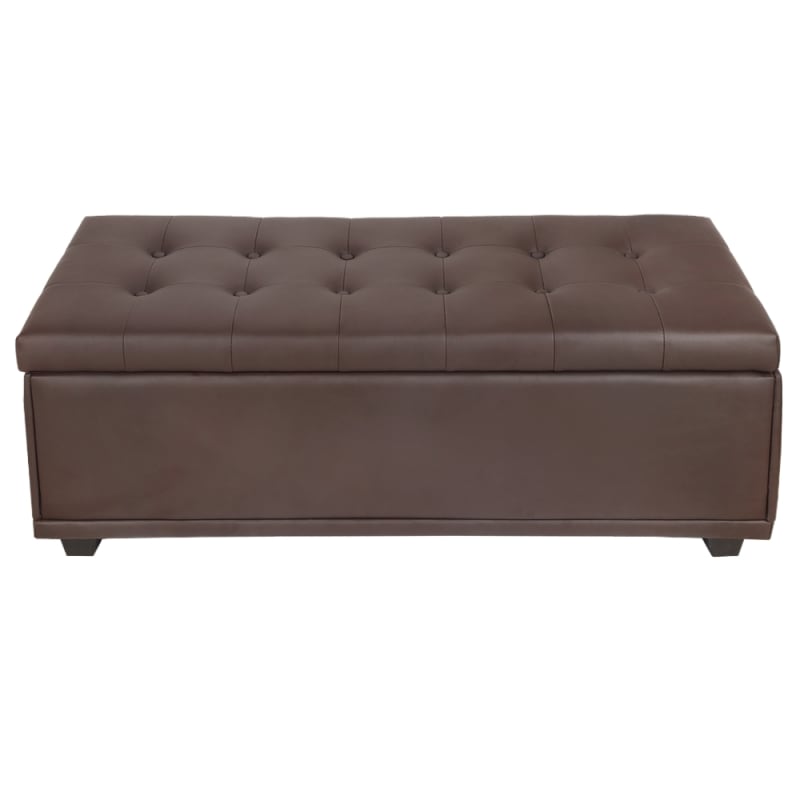 Homegear 47 Large Faux Leather Ottoman, Brown Leather Storage Bench