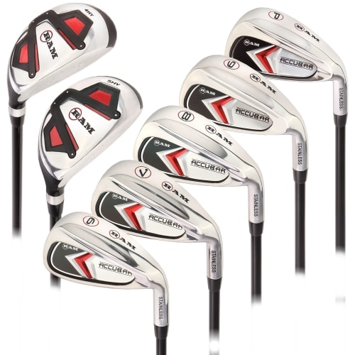 Ram Golf Accubar Mens Clubs All Graphite Iron Set 6-7-8-9-PW with Hybrids 24° and 27° - Stiff Flex