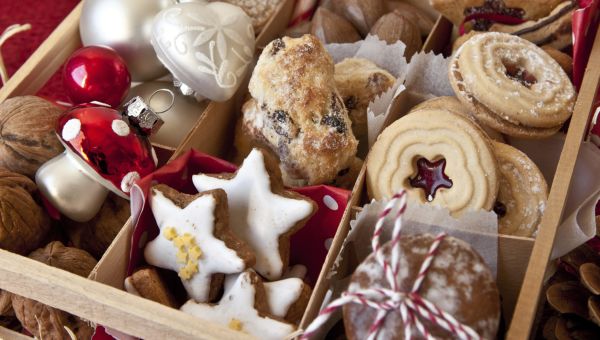 Little box with a variety of cookies and nuts