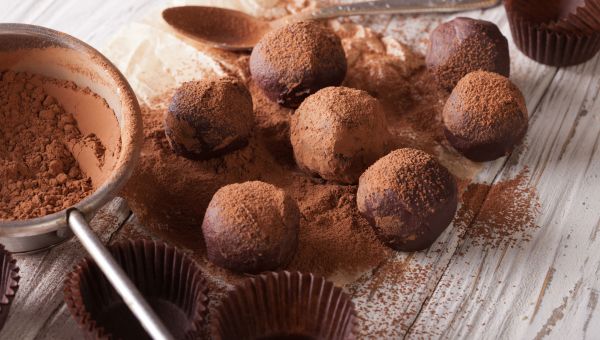 chocolate, chocolate truffles, cocoa powder, chocolate balls