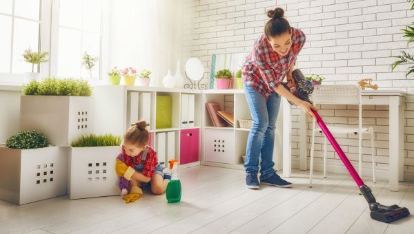 woman mopping floor