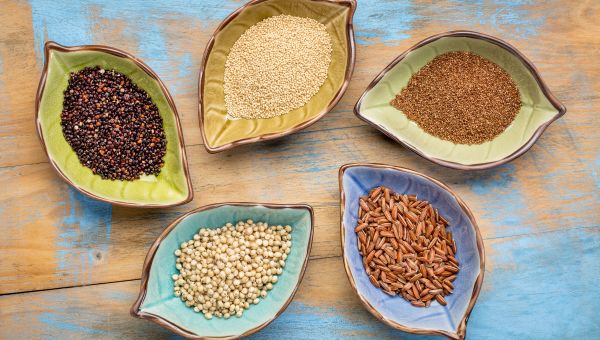 Bowls full of various whole grains