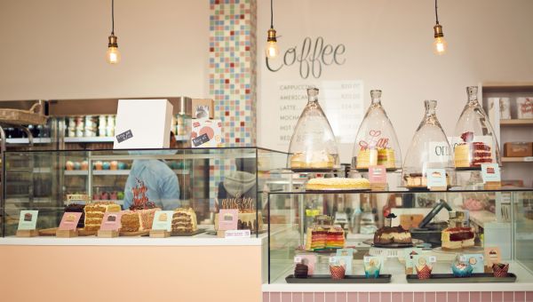 Bakery with sweets on display