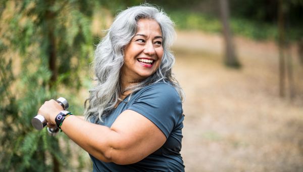 Older person exercising outdoors