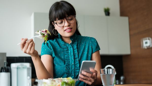 woman eating a salad