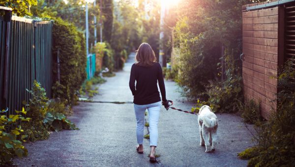 woman walking her dog