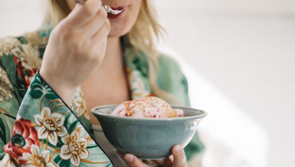 Woman eating ice cream