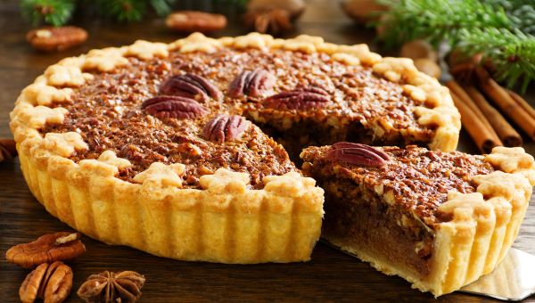 a slice of pecan pie