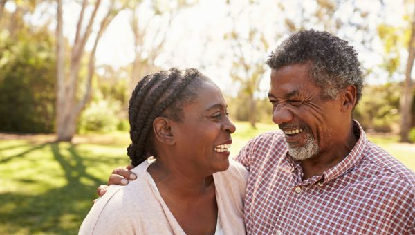 mature couple laughing together