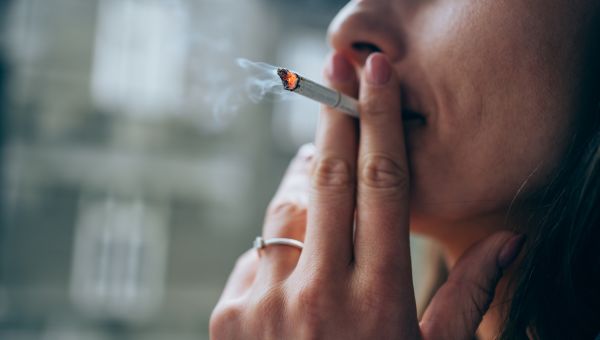 closeup of woman smoking
