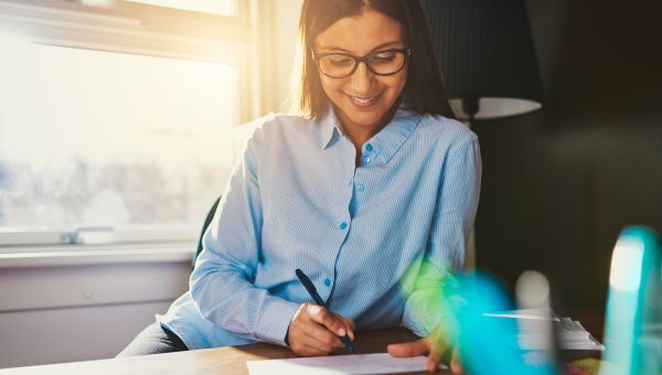 Woman works in her office.