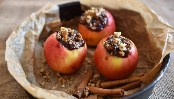 Baked apples on parchment paper