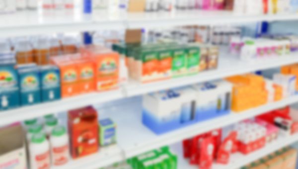 pharmacy store shelf with over the counter medications