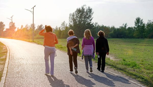 Group of friends walking outdoors