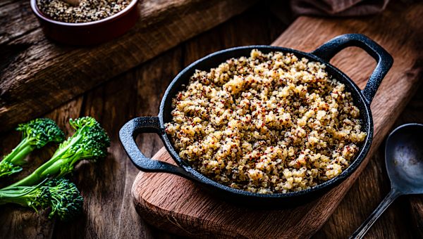 quinoa in cast iron pan