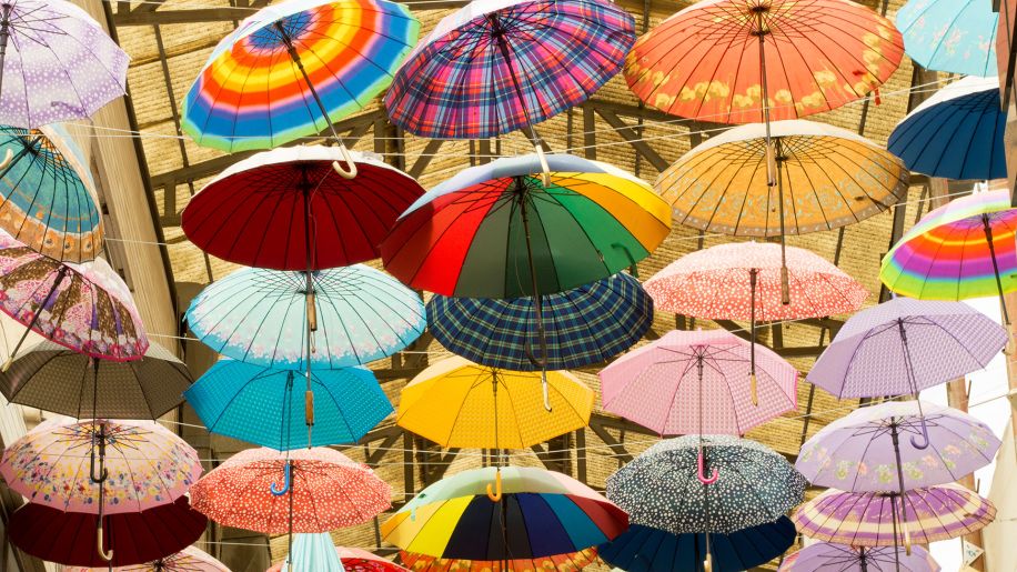 colorful umbrella street