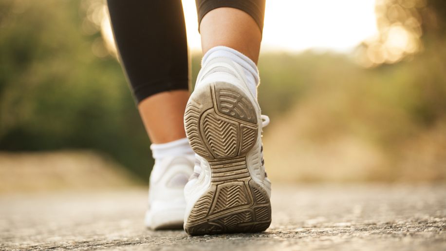 closeup of white shoes, walking