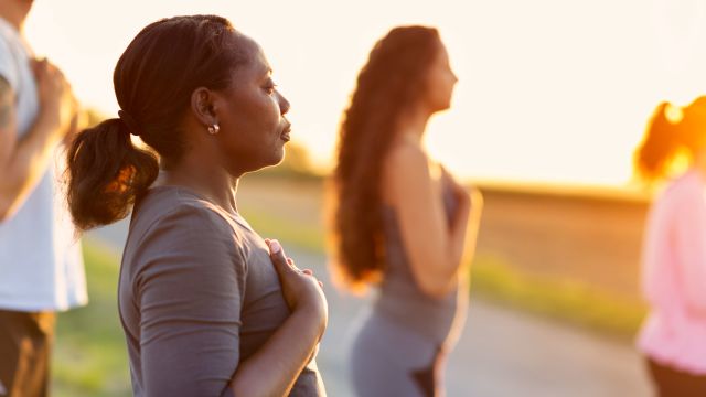 Group yoga outdoors