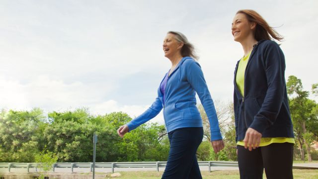 Two women walking outdoors